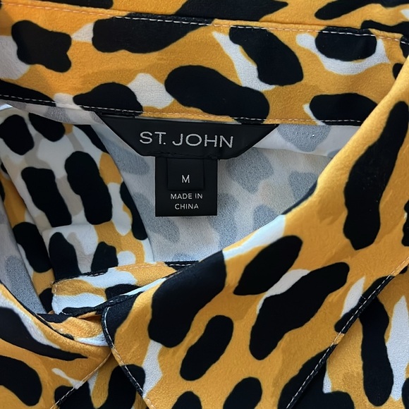 St John Collection Satin Back Leopard Print Black Gold Shirt Blouse Top Size M - Picture 11 of 12